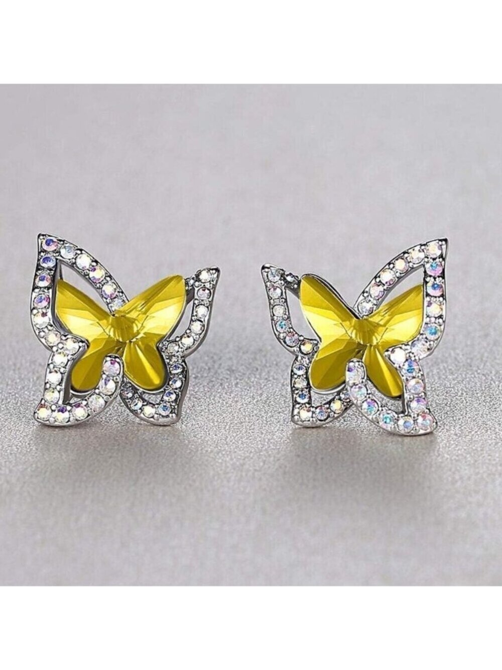 Women's Yellow Crystal Crisscros Butterfly Premium Birthstone Sparkle Earrings